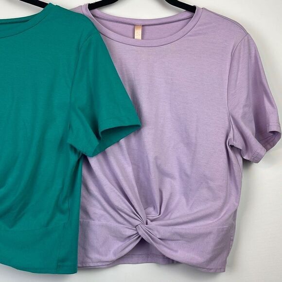 Jinkesi Women's Set of 2 Knot Front Cropped Green & Purple T-shirt Size L - Picture 3 of 9